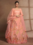 Peach Sequins Embroidered Organza and Net Lehenga Choli