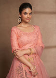 Peach Sequins Embroidered Organza and Net Lehenga Choli