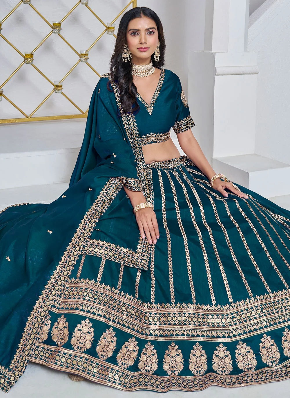 Embroidered Peach Lehenga for Indian Weddings