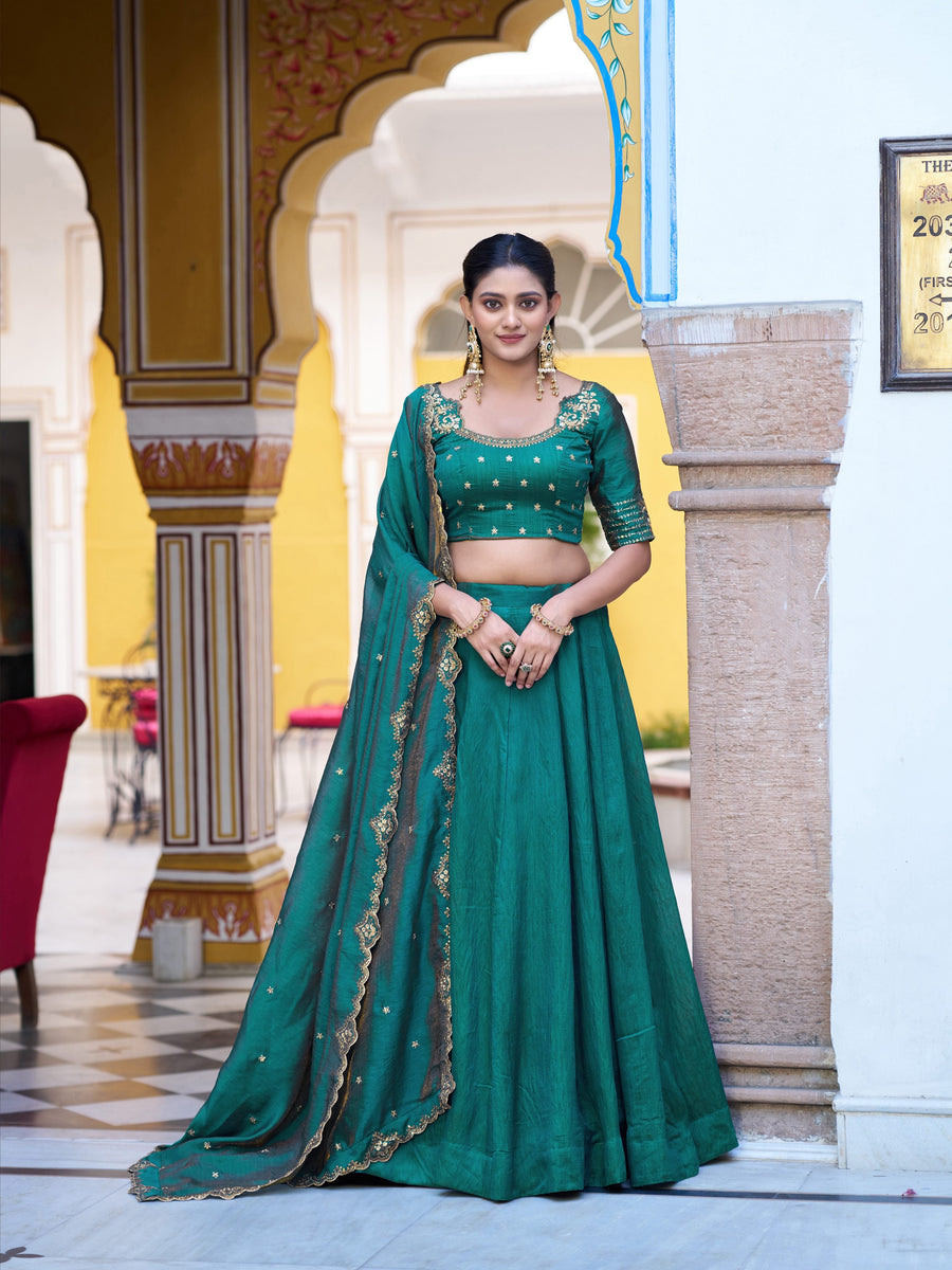 Bridesmaid Wear Peacock Blue Color Lehenga