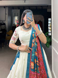 Peacock Design Sequins And Thread Embroidery Work Khadi Cotton Chaniya Choli