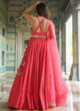 Pink festive lehenga with organza dupatta for women