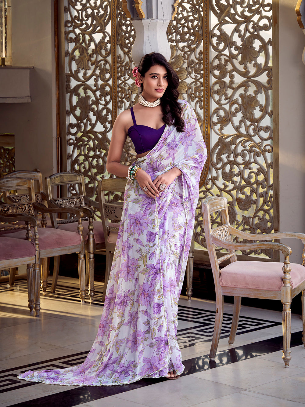 Elegant evening wear floral saree