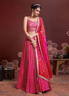 Pink and white embellished lehenga choli with dupatta and thread work