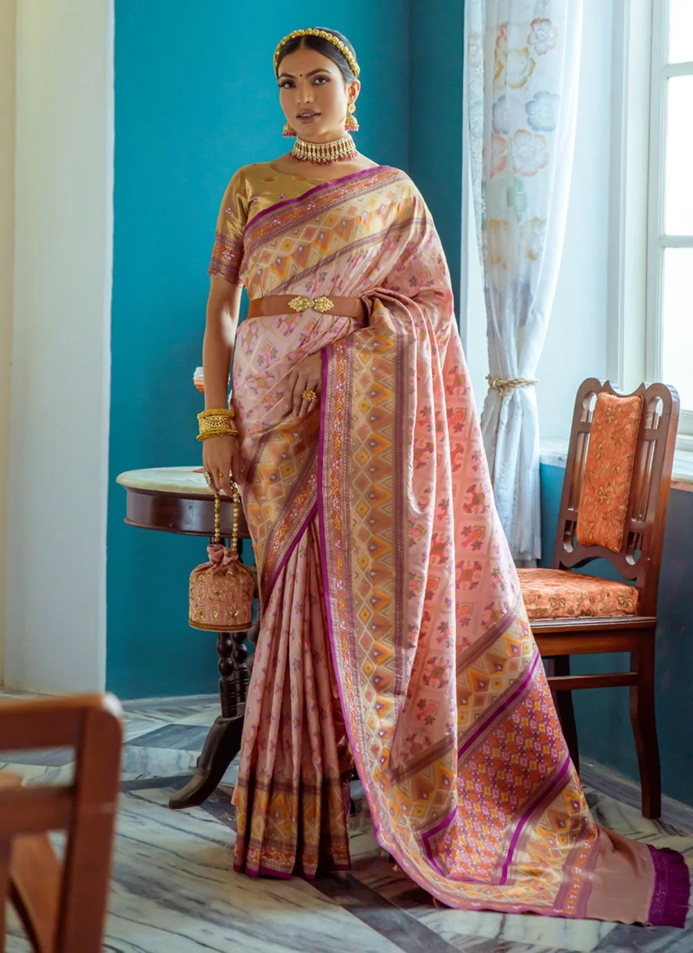 Pink Art Silk Banarasi Patola Saree Festive Wear