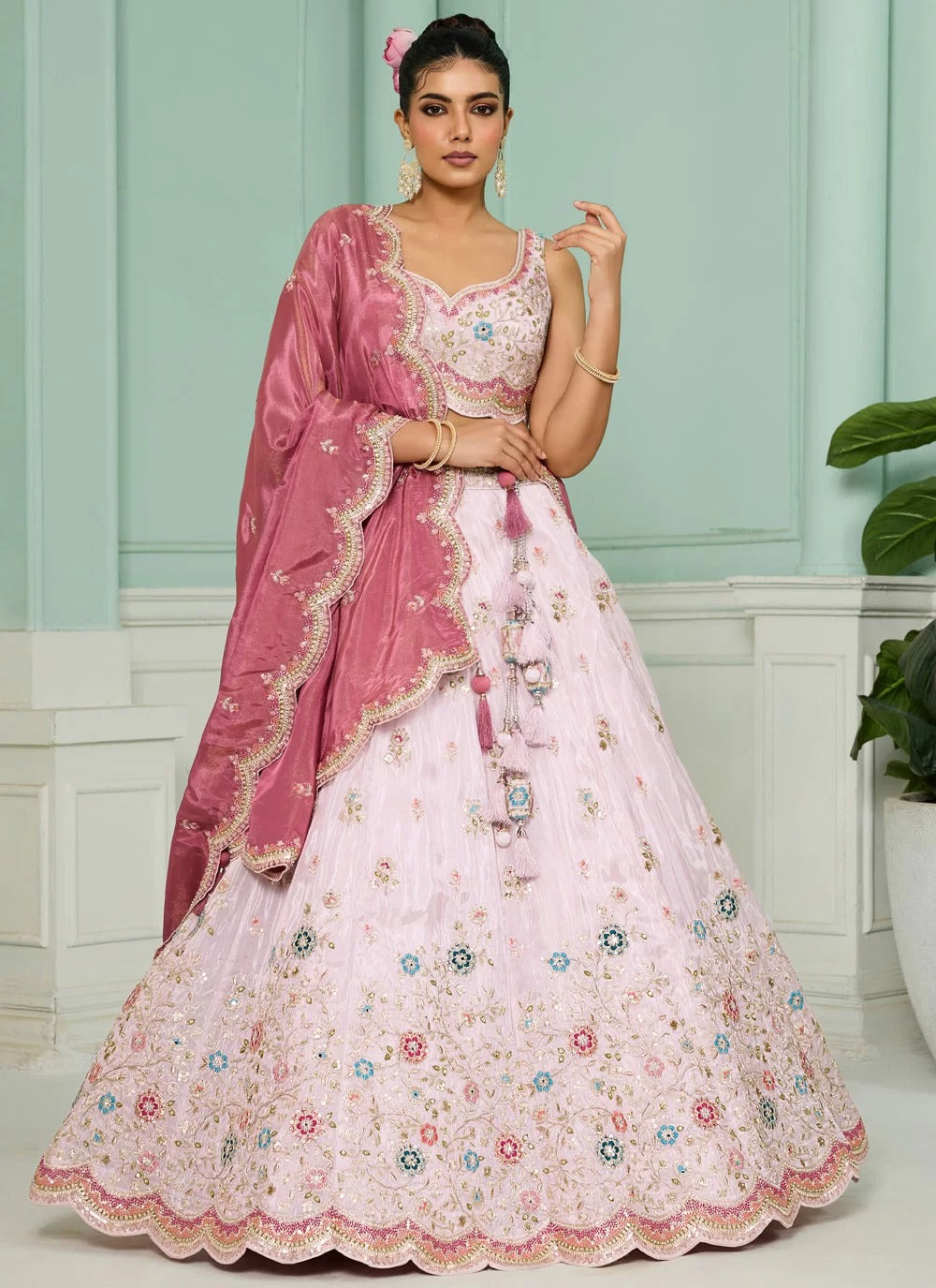 Pink Designer Lehenga for Women | Tissue Beads & Sequin Embroidery