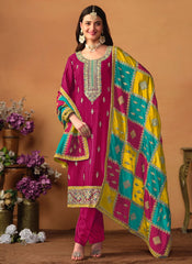 Pink Chinon Silk Pakistani Embroidered Suit