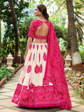 Pink Color Bandhej Printed Tussar Silk Indian Lehenga Choli