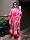 Pink Color Digital Print Pure Gaji Silk Kaftan