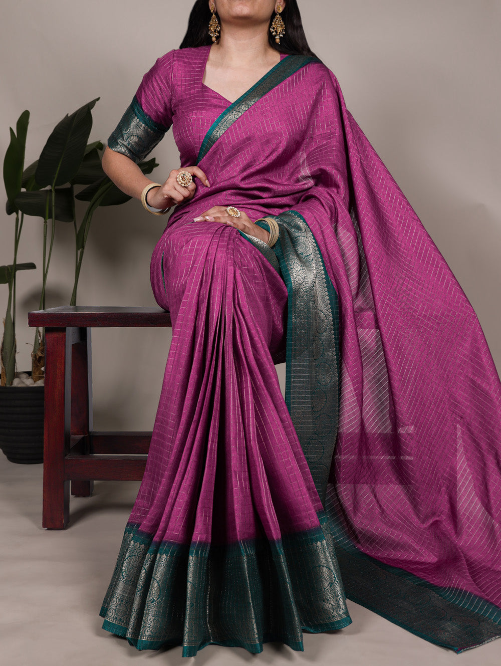 Pink Dola Chex saree with zari weaving