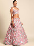 Pink Color Net Sequins And Mirror Work Wedding Wear Lehenga Choli