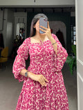 Pink Color Printed Georgette Dress