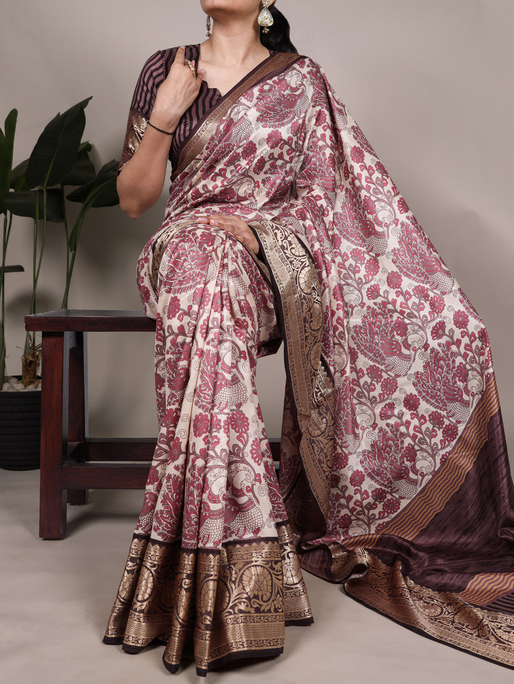 Pink color tasar silk saree