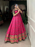 Pink  Color Jacquard Silk Patola Print With Zari Weaving Work Gown