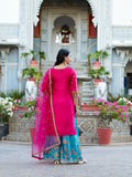 Pink Color Sequins And Thread Embroidery Work Moonga Silk Dress