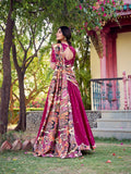 Pink Color Sequins And Thread Embroidery Work Vichitra Silk Lehenga