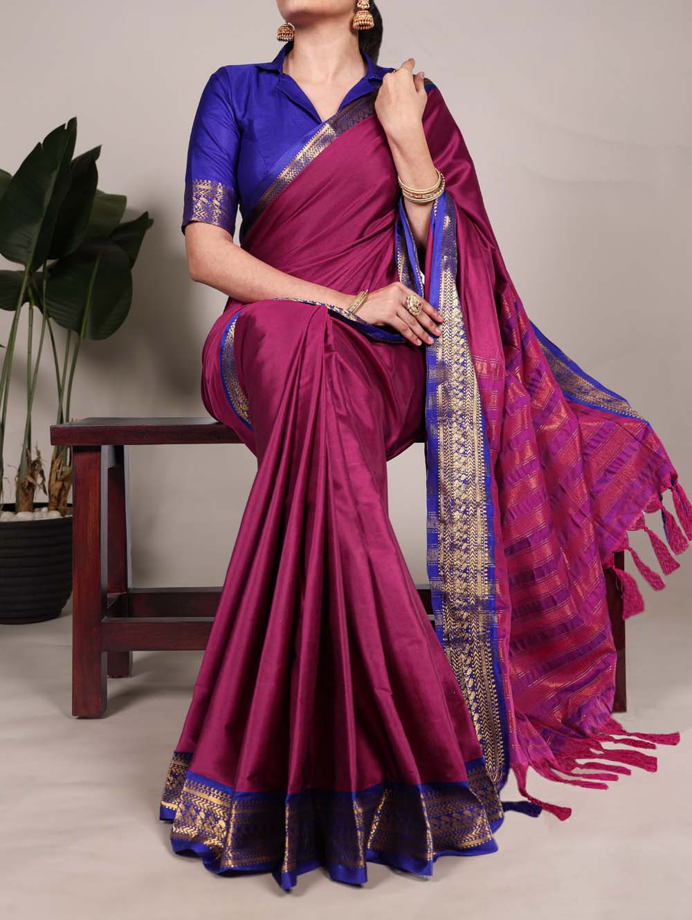 Aura silk saree with blue blouse