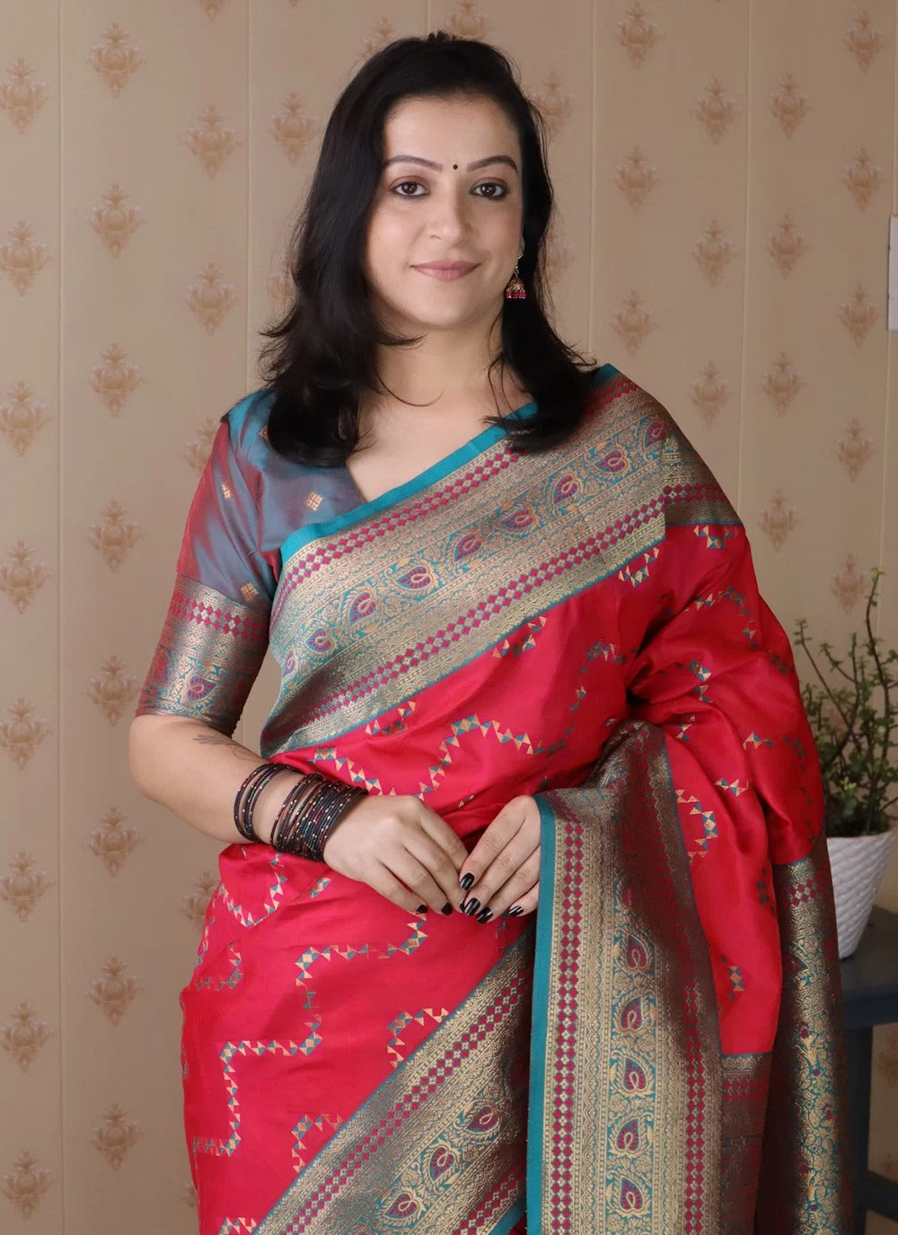 Pink Designer Banarasi Soft Silk Saree