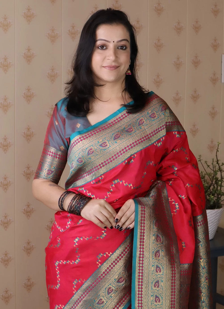 Pink Designer Banarasi Soft Silk Saree