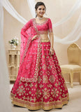 Pink Embroidered Art Silk Indian Wedding Lehenga