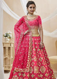 Pink Embroidered Art Silk Indian Wedding Lehenga