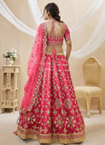 Pink Embroidered Art Silk Indian Wedding Lehenga