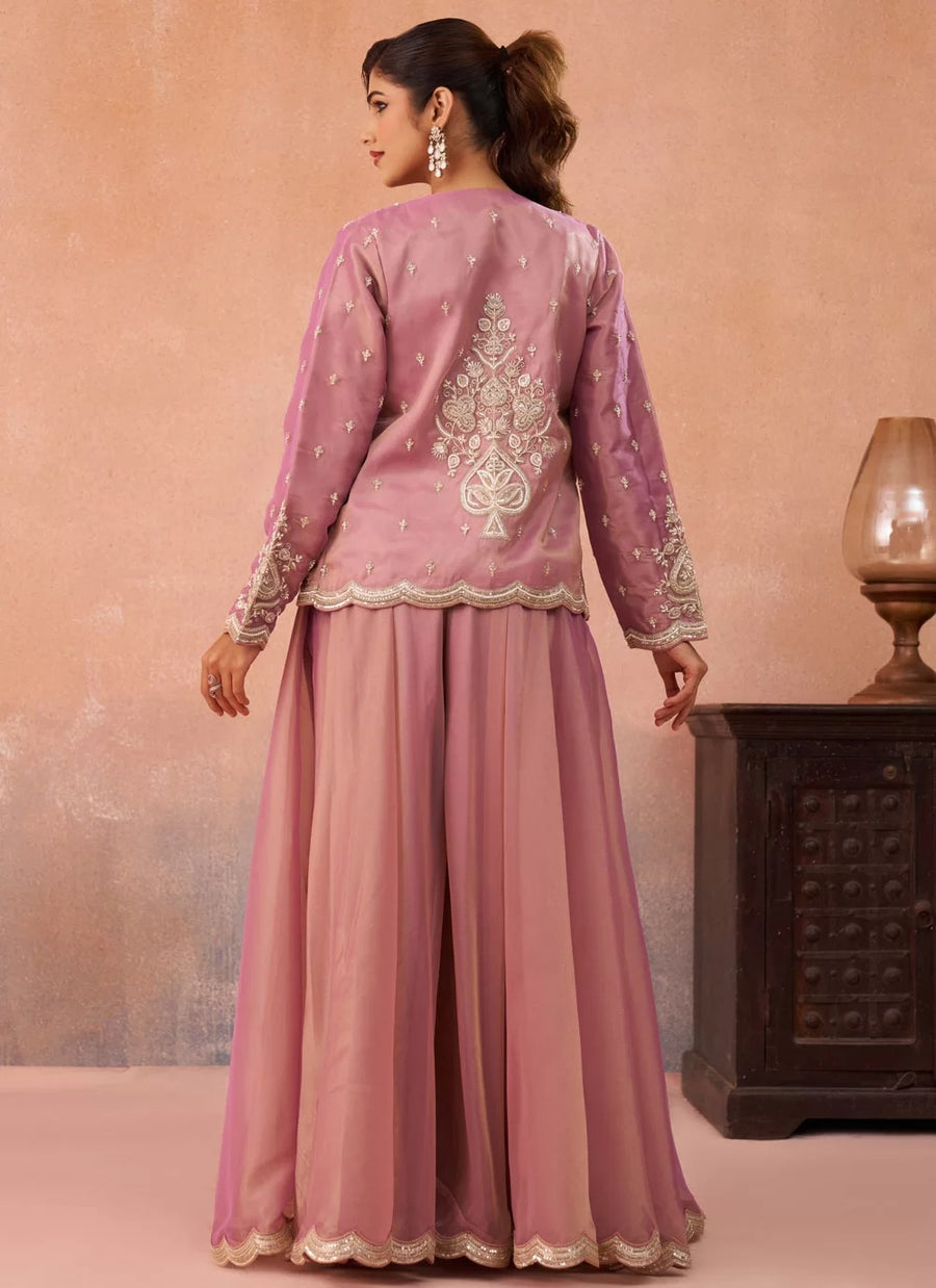 Elegant pink fusion outfit for festive occasions