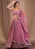 Pink Georgette Sequins Embroidered Lehenga for Reception & Party Wear