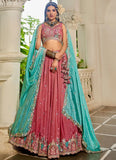 Elegant Pink Satin Wedding Lehenga with Sequins and Embroidery Work