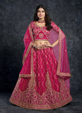 Pink Italian Silk Diamond ari and Sequins Work Lehenga Choli 