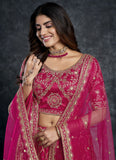 Pink Italian Silk Diamond ari and Sequins Work Lehenga Choli 