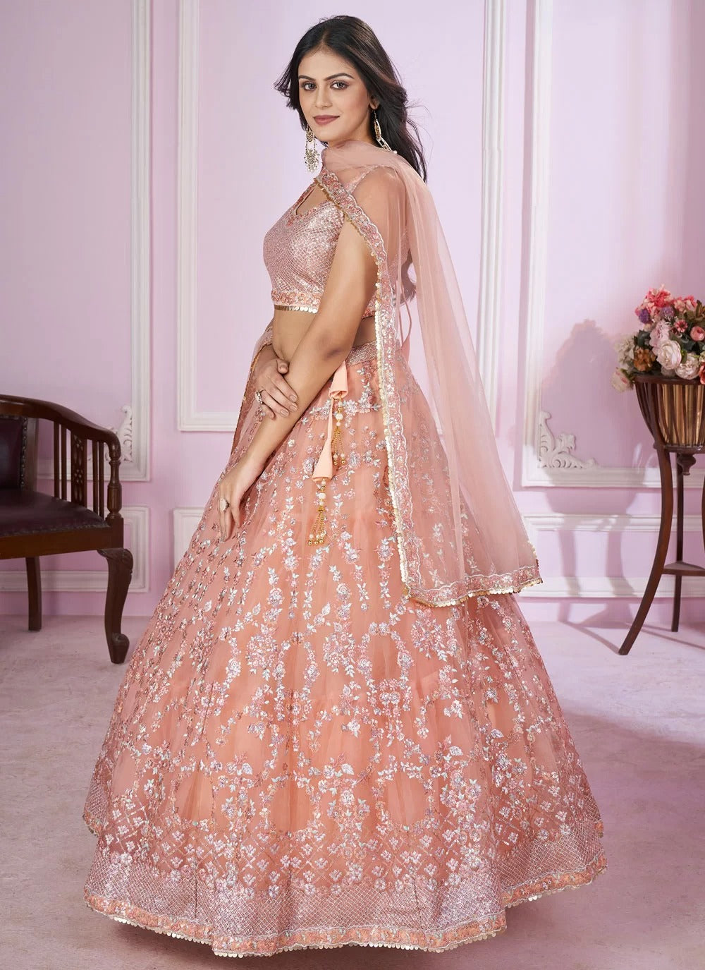 Lightweight pink lehenga for wedding dance night