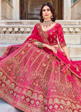 Pink Luxurious Velvet Lehenga with Dori & Zarkan Work