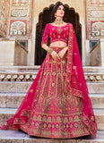 Pink Luxurious Velvet Lehenga with Dori & Zarkan Work