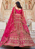 Pink Luxurious Velvet Lehenga with Dori & Zarkan Work