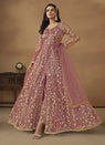 Pink Net Anarkali Suit With Embroidered Pant