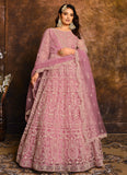 Pink Net Resham work Floor Length Salwar Suit