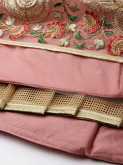 Pink Net Semi Stitched Coding and Mirror work Lehenga Choli