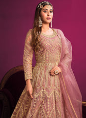 Pink Net Sequins Floor Length Salwar kameez