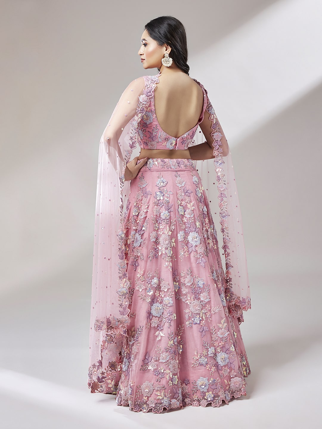 Pink Net Sequins with heavy Zarkan embroidery Lehenga choli