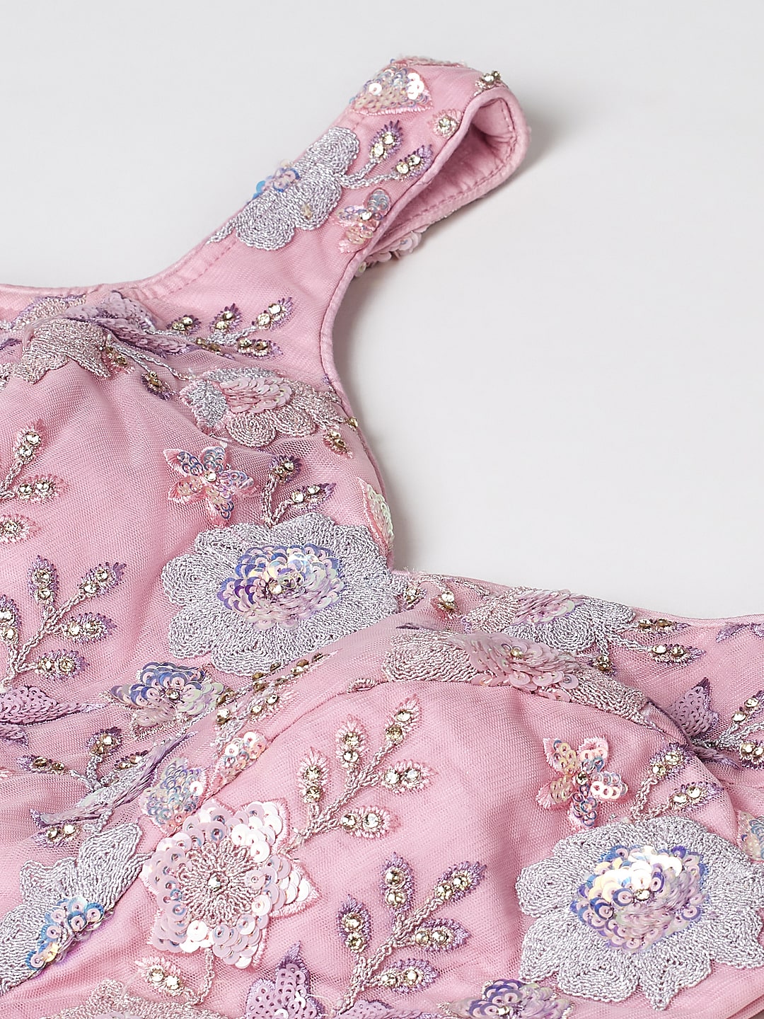 Pink Net Sequins with heavy Zarkan embroidery Lehenga choli
