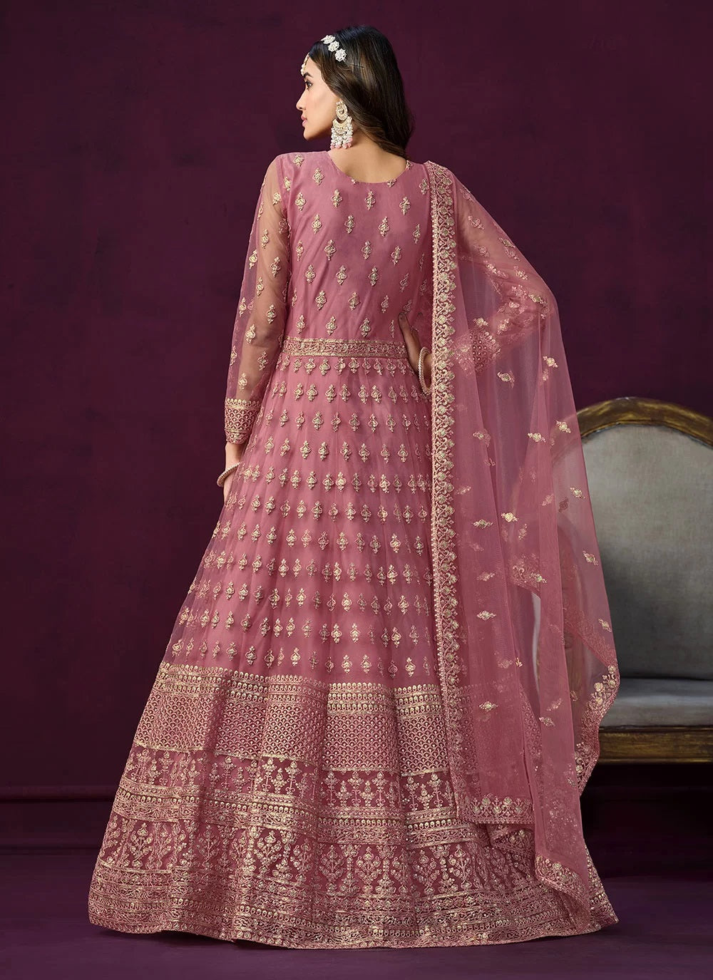 Pink New Embroidered Anarkali suit For Engagement