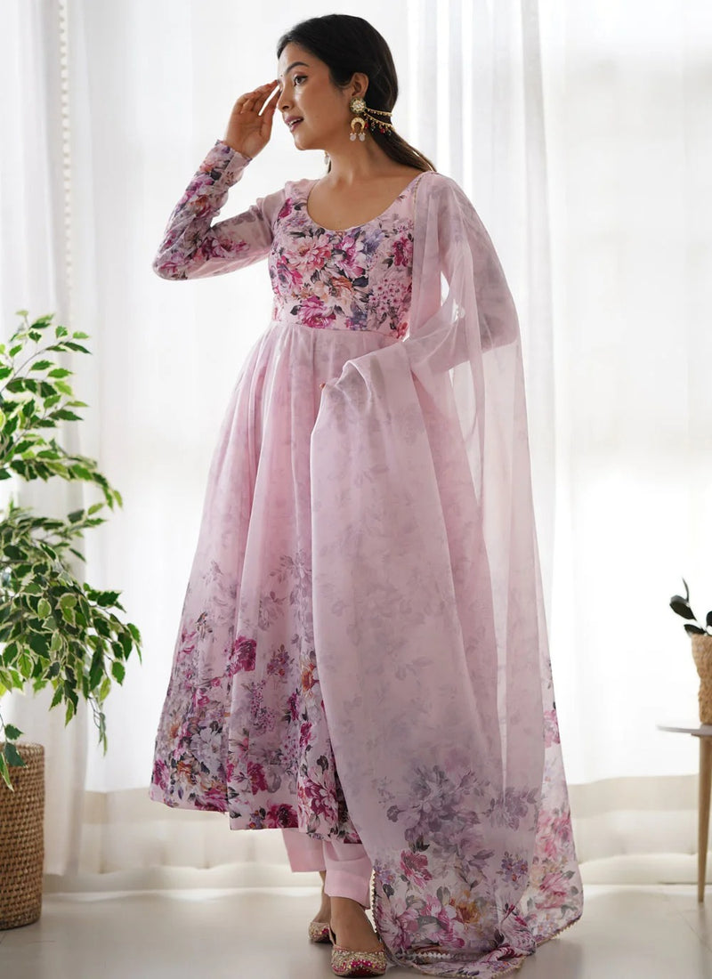 Pink Organza Anarkali Suit Set | Ready to Wear