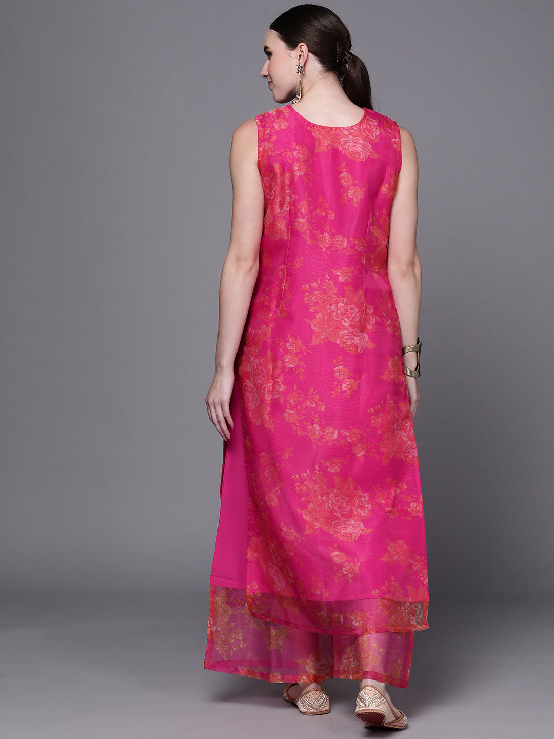 Pink Organza Ethnic Wear Kurta and Palazzo Set for Women