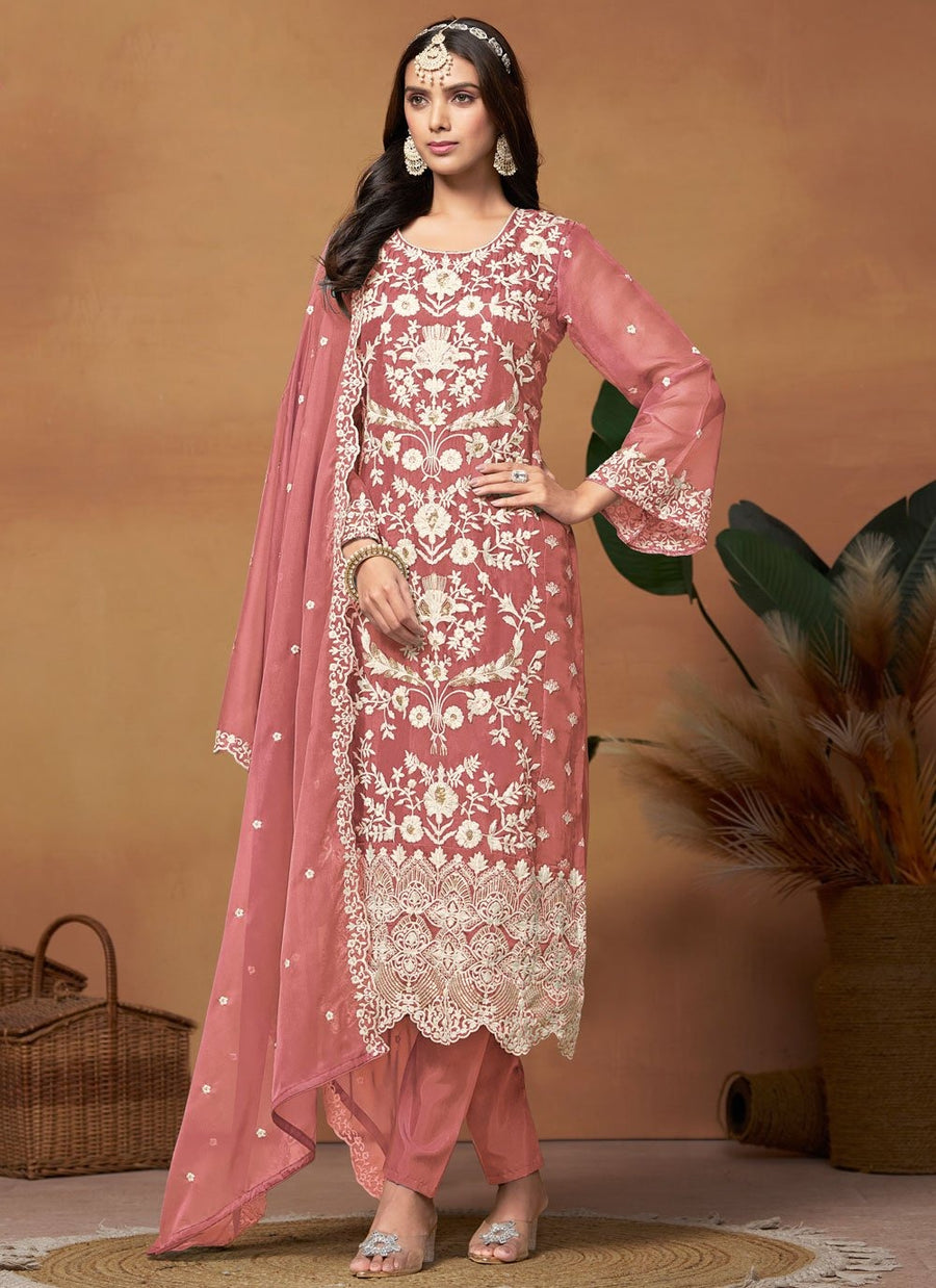 Plus Size Pakistani Organza Suit with Embroidered Dupatta