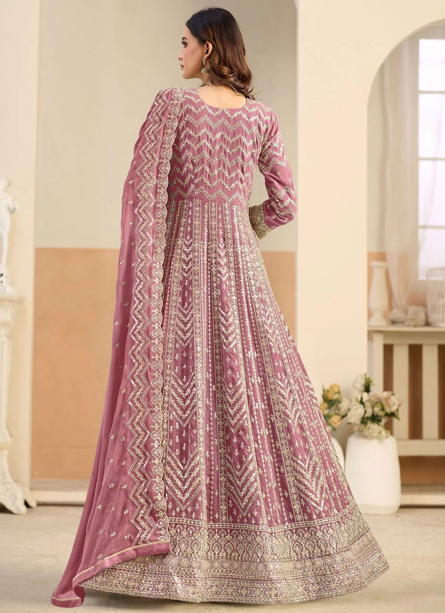 Elegant pink party wear Anarkali suit for women