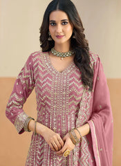 Pink festive Anarkali suit with heavy work