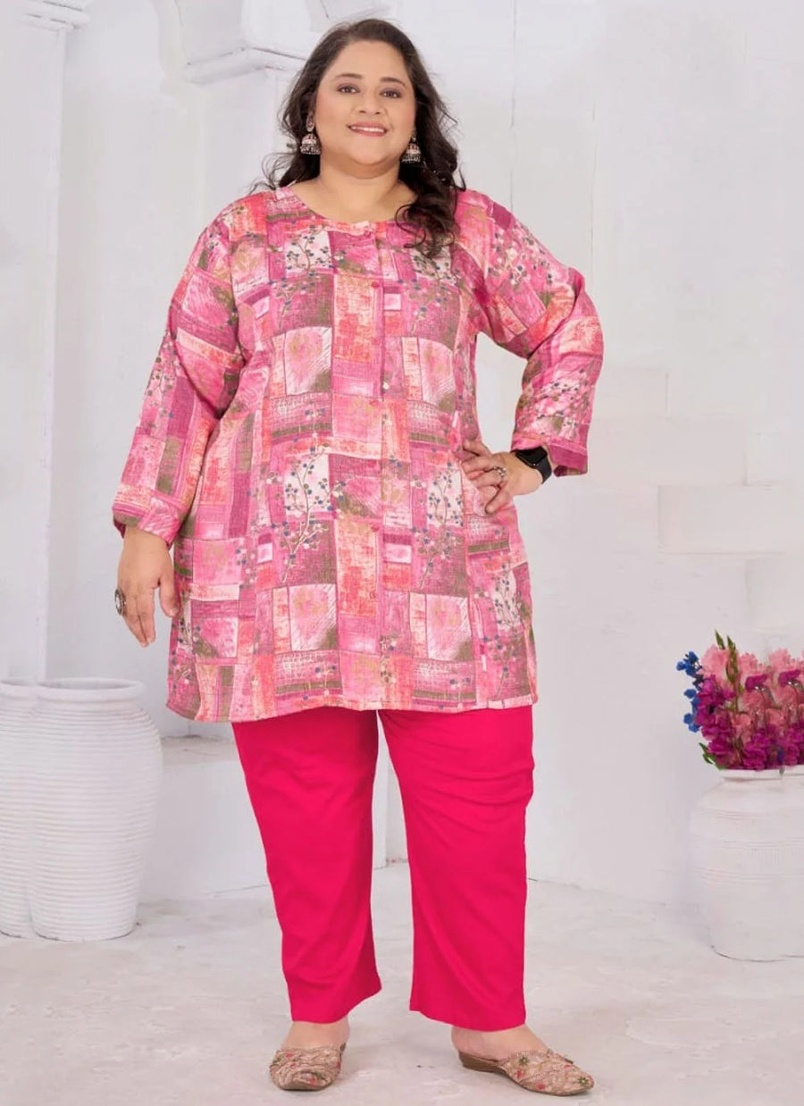 Pink plus size printed kurti for women