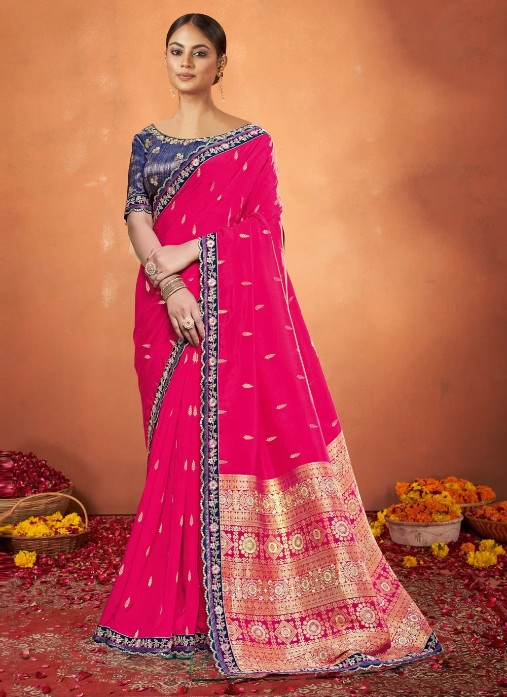 Pink Pure Viscose Weaved Silk Indian Designer Saree
