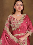 Gorgeous Pink Two Tone Satin Silk Saree with Sequins Work